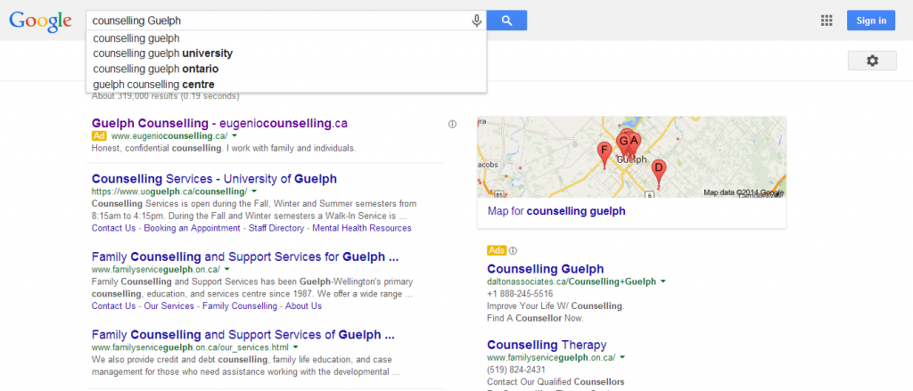 counselling-guelph-google-snapshot